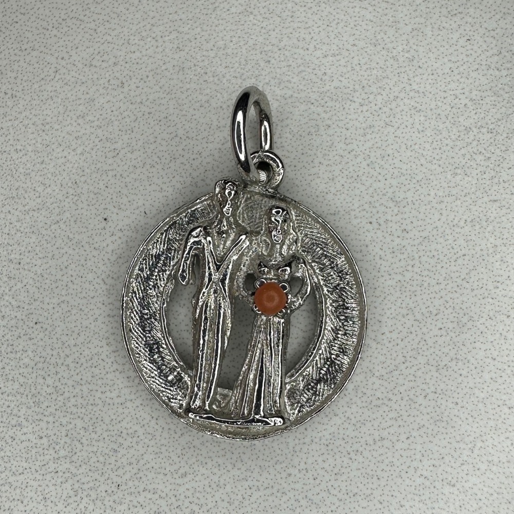 Vintage Sterling Silver Marriage Orange Stone Pendant Necklace‎ Charm